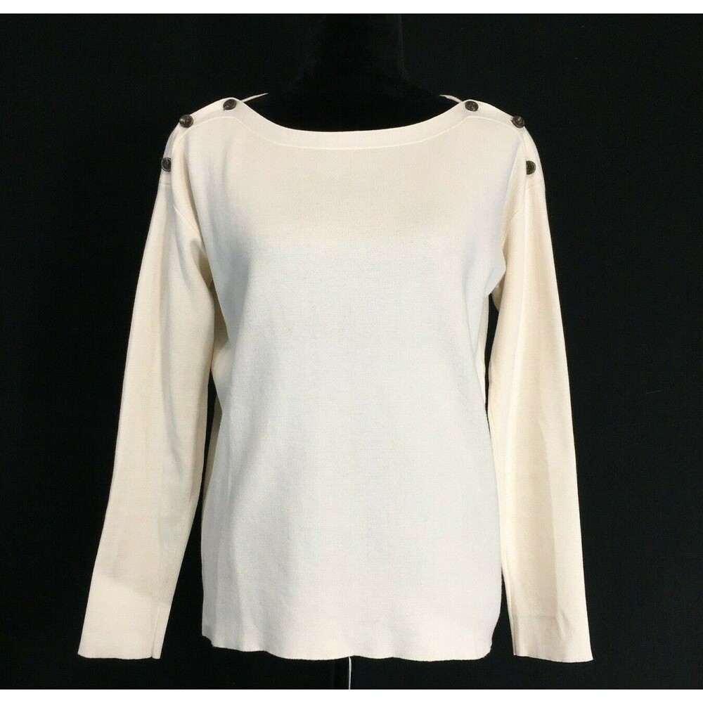J Crew Sweater XS Ivory‎ Wool Bl Boat Neck Button Shoulder Over Size Slouchy LN